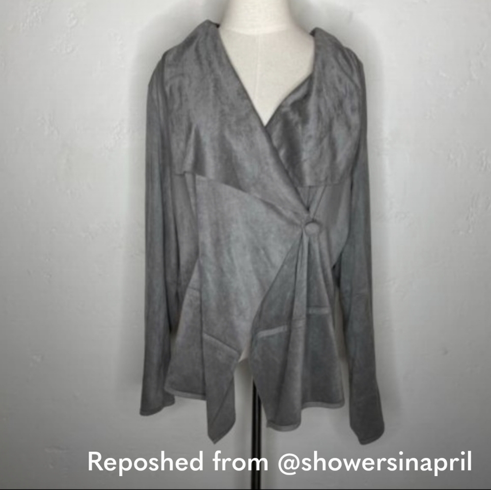 Soft Surroundings Faux Suede Microfiber Wrap Style Jacket Coat XL Gray